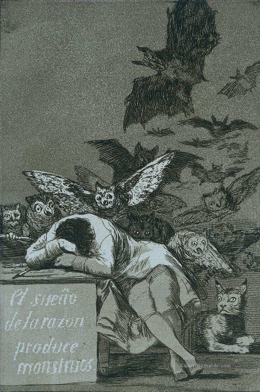 Der Schlaf der Vernunft bringt Ungeheuer Romantische moderne Francisco Goya her Ölgemälde